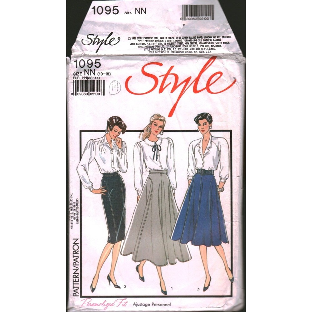 Vintage 1986 Style 1095 Sewing Pattern Misses Skirts Flared Straight Size 10-14